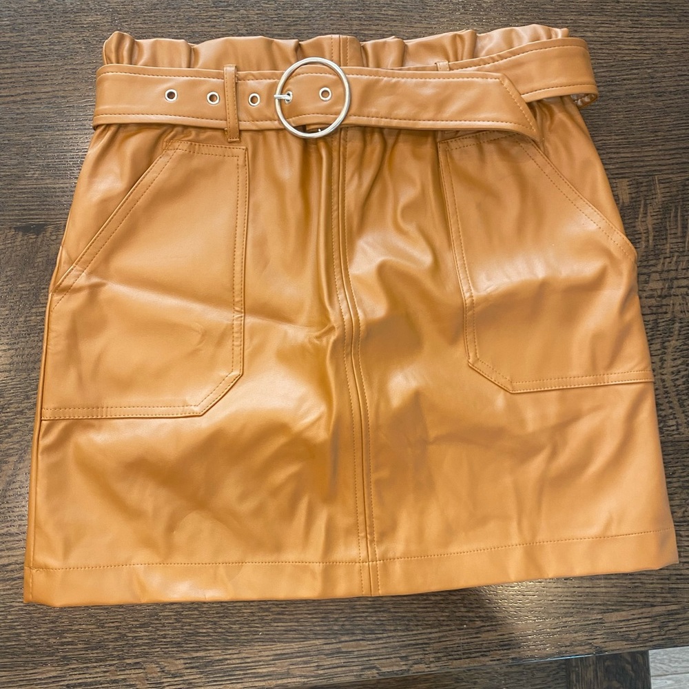 Haute Monde Faux Leather Belted Skirt